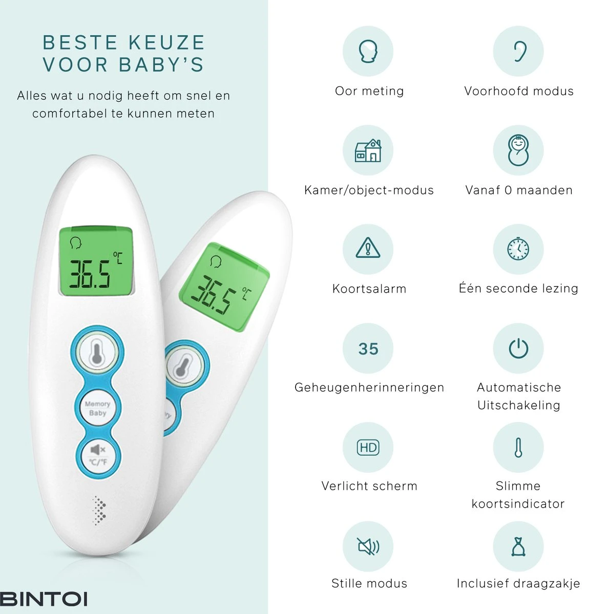 Bintoi® X100 - Digitale Oorthermometer - Infrarood Thermometer Voorhoofd - Temperatuurmeter - Koortsthermometer Voor Volwassenen En Baby's - Digitale Thermometer Lichaam - Instant Meting In 1 Seconde - Incl. Batterijen 6 Bintoi® X100 - Digitale Oorthermometer - Infrarood Thermometer Voorhoofd - Temperatuurmeter - Koortsthermometer Voor Volwassenen En Baby's - Digitale Thermometer Lichaam - Instant Meting In 1 Seconde - Incl. Batterijen - Afbeelding 4