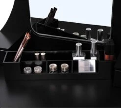 Merkloos Kaptafel, Kaptafel Met Grote Spiegel Zonder Frame, Toilettafel, Kaptafel, Voor Make-up, Gewatteerde Kruk, 5 Laden, Verplaatsbare Opbergdoos, Zwart RDT25BK -Cosmetica Serie Winkel 1200x1064