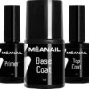 Méanail Gellak – Starterspakket - Primer 15ml - Base Coat 10ml - Top Coat 15ml - Voor Led Lamp - Gel Nagellak -Cosmetica Serie Winkel 1200x1140