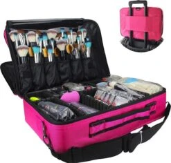 Cosmetica Koffer - Make-up Koffer Met Verstelbare Vakken - Visagie En Nagelstyliste Beauty Koffer - 40x30x14CM - Roze -Cosmetica Serie Winkel 1200x1146