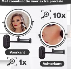 Make Up - Spiegel - Led Verlichting - 10X Vergroting - 3 Lichtstanden - Wandspiegel Rond - Badkamer - Mat Zwart - Draadloos -Cosmetica Serie Winkel 1200x1165 1