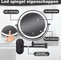 Make Up - Spiegel - Led Verlichting - 10X Vergroting - 3 Lichtstanden - Wandspiegel Rond - Badkamer - Mat Zwart - Draadloos -Cosmetica Serie Winkel 1200x1178