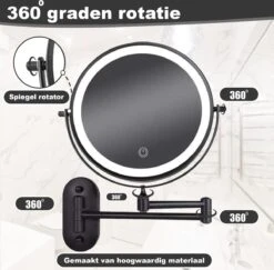 Make Up - Spiegel - Led Verlichting - 10X Vergroting - 3 Lichtstanden - Wandspiegel Rond - Badkamer - Mat Zwart - Draadloos -Cosmetica Serie Winkel 1200x1180