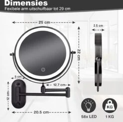 Make Up - Spiegel - Led Verlichting - 10X Vergroting - 3 Lichtstanden - Wandspiegel Rond - Badkamer - Mat Zwart - Draadloos -Cosmetica Serie Winkel 1200x1188 1