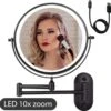 Make Up - Spiegel - Led Verlichting - 10X Vergroting - 3 Lichtstanden - Wandspiegel Rond - Badkamer - Mat Zwart - Draadloos -Cosmetica Serie Winkel 1200x1191