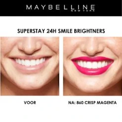 Maybelline SuperStay 24H Smile Brighters Lippenstift - 860 Crisp Magenta - Roze - Langhoudend -Cosmetica Serie Winkel 1200x1197 4