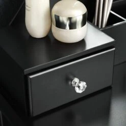 Merkloos Kaptafel, Kaptafel Met Grote Spiegel Zonder Frame, Toilettafel, Kaptafel, Voor Make-up, Gewatteerde Kruk, 5 Laden, Verplaatsbare Opbergdoos, Zwart RDT25BK -Cosmetica Serie Winkel 1200x1200 123
