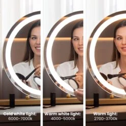 Nuvoo Make-up Spiegel - Visagie Spiegel - Hollywood Spiegel - Diameter 50cm - 3 Licht Tinten - Dimbaar - USB Telefoonoplader - Goud -Cosmetica Serie Winkel 1200x1200 143