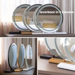 Nuvoo Make-up Spiegel - Visagie Spiegel - Hollywood Spiegel - Diameter 50cm - 3 Licht Tinten - Dimbaar - USB Telefoonoplader - Goud -Cosmetica Serie Winkel 1200x1200 148