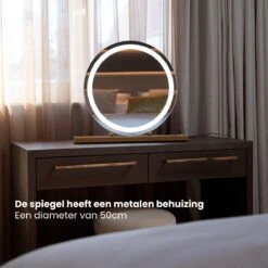 Nuvoo Make-up Spiegel - Visagie Spiegel - Hollywood Spiegel - Diameter 50cm - 3 Licht Tinten - Dimbaar - USB Telefoonoplader - Goud -Cosmetica Serie Winkel 1200x1200 149
