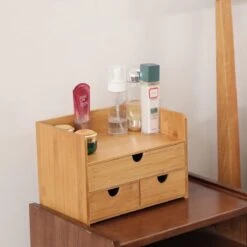 Merkloos Decopatent® Luxe Make-up Organizer Met 3 Lades - Cosmetica Organizer Make Up Met Schuiflade Bamboe Hout - Cosmeticahouder - Toren -Cosmetica Serie Winkel 1200x1200 169