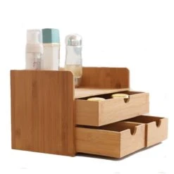 Merkloos Decopatent® Luxe Make-up Organizer Met 3 Lades - Cosmetica Organizer Make Up Met Schuiflade Bamboe Hout - Cosmeticahouder - Toren -Cosmetica Serie Winkel 1200x1200 170