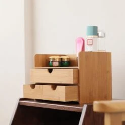 Merkloos Decopatent® Luxe Make-up Organizer Met 3 Lades - Cosmetica Organizer Make Up Met Schuiflade Bamboe Hout - Cosmeticahouder - Toren -Cosmetica Serie Winkel 1200x1200 171