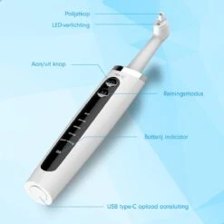 DEN-T® PRO P350 Elektrische Tandenpolijster - Wit - 5 Standen - 5 Opzetstukken - Polijstmachine - Polijstset - Tanden Polijsten - -Cosmetica Serie Winkel 1200x1200 425