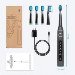 LifeGoods Elektrische Tandenborstel - Oplaadbaar - Veilig Voor Douche - 4 Opzetborstels - Zwart -Cosmetica Serie Winkel 1200x1200 484