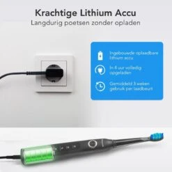 LifeGoods Elektrische Tandenborstel - Oplaadbaar - Veilig Voor Douche - 4 Opzetborstels - Zwart -Cosmetica Serie Winkel 1200x1200 486