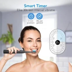 LifeGoods Elektrische Tandenborstel - Oplaadbaar - Veilig Voor Douche - 4 Opzetborstels - Zwart -Cosmetica Serie Winkel 1200x1200 488