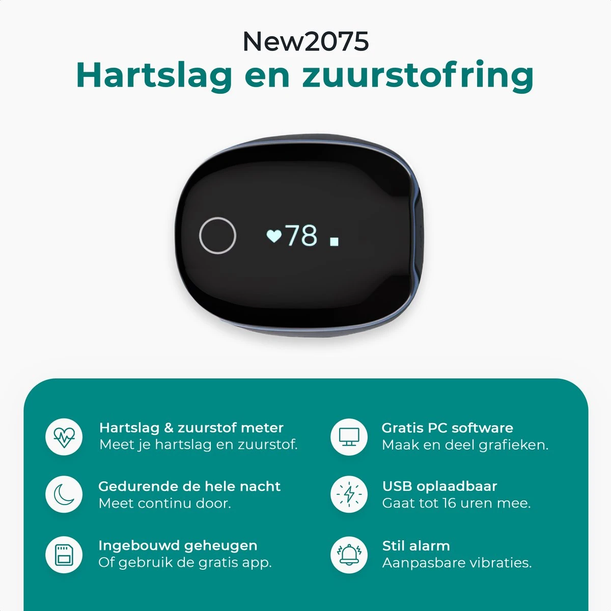 New2075 – Saturatiemeter – Zuurstofmeter Vinger – Oximeter – Hartslagmeter – Gratis App–voor Snurken En Slaap Apnea – Beter Slapen 5 New2075 – Saturatiemeter – Zuurstofmeter Vinger – Oximeter – Hartslagmeter – Gratis App–voor Snurken En Slaap Apnea – Beter Slapen - Afbeelding 3