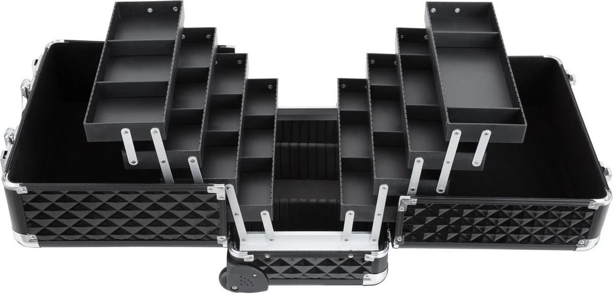 Dreamble Make-up Koffer - Make-up Trolley - Zwart - Rijdbaar - Met Wieltjes - Compact - 8 Vakken - Met Slot - 2 Sleutels 7 Dreamble Make-up Koffer - Make-up Trolley - Zwart - Rijdbaar - Met Wieltjes - Compact - 8 Vakken - Met Slot - 2 Sleutels - Afbeelding 5