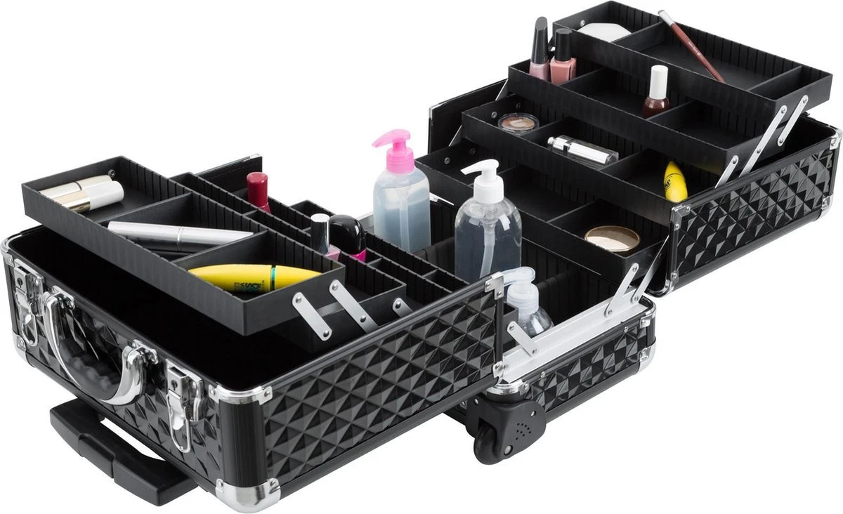 Dreamble Make-up Koffer - Make-up Trolley - Zwart - Rijdbaar - Met Wieltjes - Compact - 8 Vakken - Met Slot - 2 Sleutels 9 Dreamble Make-up Koffer - Make-up Trolley - Zwart - Rijdbaar - Met Wieltjes - Compact - 8 Vakken - Met Slot - 2 Sleutels - Afbeelding 7