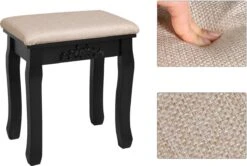 Merkloos Kaptafel, Kaptafel Met Grote Spiegel Zonder Frame, Toilettafel, Kaptafel, Voor Make-up, Gewatteerde Kruk, 5 Laden, Verplaatsbare Opbergdoos, Zwart RDT25BK -Cosmetica Serie Winkel 1200x805