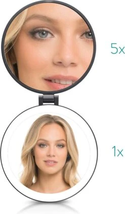 Navaris 1x/5x Vergrotende Make-up Spiegel - Compacte Opvouwbare Kap- En Reisspiegel - Led-verlichte Dubbelzijdige Make-upspiegel - Zwart -Cosmetica Serie Winkel 700x1200