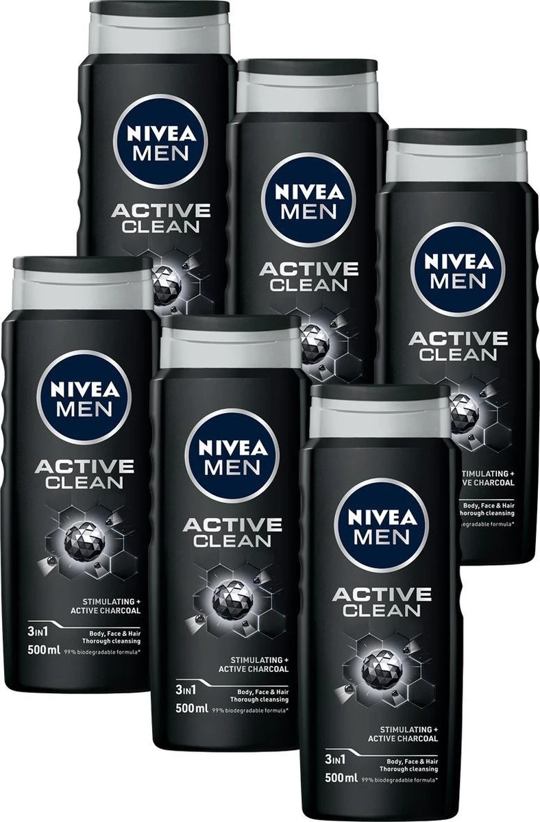 NIVEA MEN Active Clean - 6x 500 Ml - Voordeelverpakking - Douchegel 3 NIVEA MEN Active Clean - 6x 500 Ml - Voordeelverpakking - Douchegel